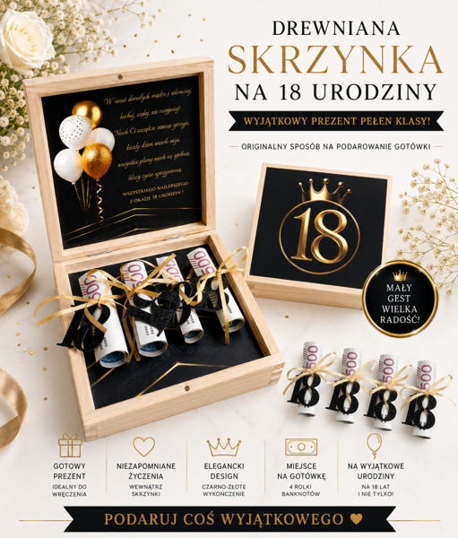 osiemnaste urodziny pudełko na pieniądze